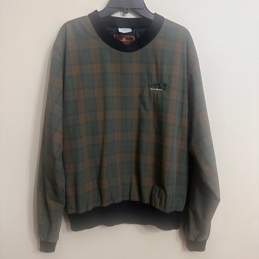 ProQuip Plaid Golf Pullover L Man O War Embroidered Vintage Portugal